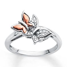 Diamond Accents Butterfly Promise Ring, Rose Gold Diamond Butterfly Ring For Anniversary, Fine Jewelry Butterfly Ring With Diamond Accents For Promise, Anniversary Rose Gold Diamond Butterfly Ring, Butterfly Shaped Anniversary Rings With Diamond Accents, White Gold Butterfly Ring With Diamond Accents, Butterfly Ring With Diamond Accents For Promise, Silver Butterfly Rings With Diamond Accents, White Butterfly Ring With Diamond Accents For Promise