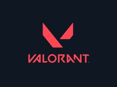 the logo for valorant is shown in red and black, on a dark background