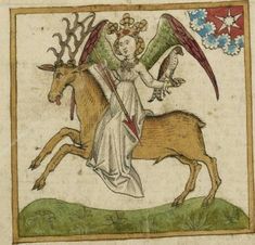 an image of a woman riding on the back of a horse with a bird flying over her head