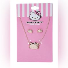 Nwt Hello Kitty Matching Necklace And Earrings Set Trendy Cat Design Jewelry For Gift, Trendy Cat Design Jewelry Gift, Trendy Cat Design Jewelry For Party, Cute Metal Jewelry With Cat Design, Trendy Cat Design Jewelry For Parties, Jewelry Hello Kitty, Hello Kitty Matching, Sanrio Jewelry, Hello Kitty Necklace