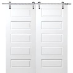 two white doors with metal handles on each side