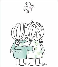 Besties Friends Illustration, Pola Sulam, 수채화 그림, Art And Illustration, Simple Doodles, Cute Doodles, Art Drawings Simple