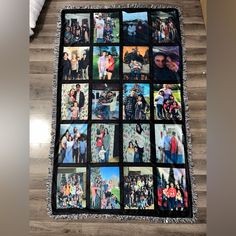 a blanket that has pictures on it with people all over the entire photo collage