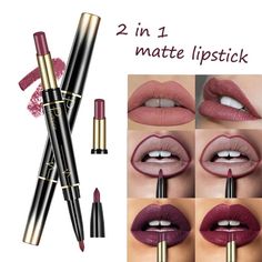 2 in 1 Waterproof Matte lipstick – Clasiv Light Pink Lipstick, Matte Nude Lipstick, Lipstick Pencil, Peach Lipstick, Lipstick Hacks, Revlon Super Lustrous Lipstick, Huda Beauty Makeup, Batons Matte, Lipstick Tube