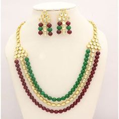 Gold Rodium Polish Multicolor color Necklace in Metal Alloy studded with CZ Diamond, Kundan Multicolor Necklace, Work Necklaces, Multi Coloured Necklaces, Buy Jewellery Online, Layered Necklace Set, Buy Bead, Color Necklace, Buy Necklace, Neck Jewellery