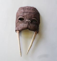 Walrus Mask, Alice in Wonderland, unique mask, sea creature, paper mache, by ArtisanMasks on Etsy Carboard Mask, How To Make A Mask Out Of Paper, Clay Mask Ideas, Alice In Wonderland Makeup, Wonderland Makeup, Cardboard Mask, Wonderland Events, Paper Mache Mask, Ceramic Mask