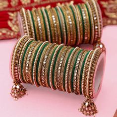 Gold Rodium Polish Green color Bangles in Metal Alloy studded with Kundan, Pearl Bangle Sets For Wedding, Wedding Bangles Indian Brides, Bridal Bangles Wedding South Indian, Wedding Bangles Brides, Bangle Set For Bride, Bangles Set For Bride, Colorful Bangles Indian, Bridal Bangle Set Indian, Wedding Bangles Indian