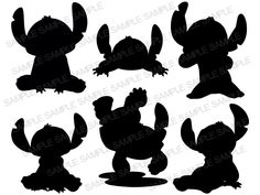 the silhouettes of different cartoon animals are shown in black and white, as well as an