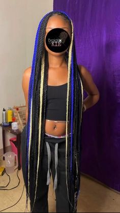 Color Weave Braids, 3 Color Combinations Braids, Blue Black And Blonde Box Braids, Nepolian Color Braids, Different Types Of Braiding Hair, Black Blue And Blonde Knotless Braids, 3 Color Knotless Braids, Colorful Knotless Braids For Black Women, Neon Green Knotless Braids