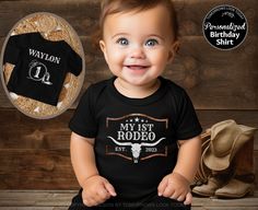 🤠 Giddy Up!! Celebrate your little one's first birthday in style with matching Rodeo birthday t-shirts for the whole family! These cute unisex Rodeo birthday tees are the perfect way to mark this special milestone in your child's life. Personalize the backside of the Birthday shirt for a special one-of-a kind shirt! Makes a great gift!    If you would like to add a back print to the Adult or Sibling shirts for a small upcharge fee, see this listing here: https://www.etsy.com/listing/1320462357/ My First Rodeo Shirt, My First Rodeo Birthday, Baby Tate, First Rodeo Birthday, 1st Rodeo, 1st Birthday Shirt, My First Rodeo, Western Birthday, Rodeo Birthday