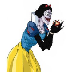 the evil queen is holding an apple in her hand