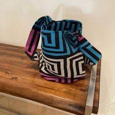 Colombian Mochila Colorful Fun Canvas Bag. New Never Used. Great For Summer! Casual Multicolor Bucket Shoulder Bag, Trendy Multicolor Bucket Bag, Casual Black Square Backpack, Casual Multicolor Backpack For Vacation, Casual Black Square Bucket Bag, Canvas Bag, Blue Black, Bag Lady, Canvas