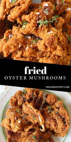 fried oyster mushrooms on a plate with text overlay