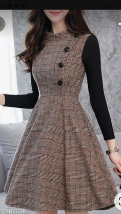 वेस्टर्न ड्रेस, Plaid Skater Dress, Frock Fashion, Peplum Tops, Cheap Dresses Online, Korean Fashion Dress, Stylish Dress Designs, Winter Trends, Heidi Klum