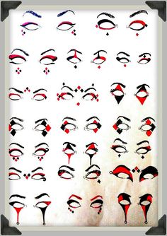 face paint Harley Quinn Make-up, Eye Make Up Ideas, Eyes Practice, Pelottava Halloween, Makeup Zombie, Halloween Makeup Clown, Harley Quinn Makeup, Halloweenský Makeup, Halloween Make-up Looks