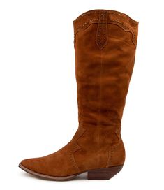 PELLA MO DK TAN SUEDE. PELLA by Mollini is a Western-inspired boot perfect for the winter months. The knee-height sock silhouette is crafted in suede with traditional topstitching accented by studs. Featuring a zip fastening, it rests on a stacked heel for all-day stability with a stylish height boost. Brown Knee Boots, Metallic Sneakers, Ankle Boots Flat, Long Boots, Sandals For Sale, Boots And Sneakers, Flat Boots, Tan Suede, Sneaker Heels