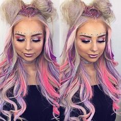 Festival Hair Ideas, Wonderland Clothes, Festival Makeup Rave, Festival Make Up, Festival Makeup Glitter, Rave Looks, Rave Hair, Alien Costume, Unicorn Makeup