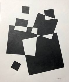 an abstract black and white painting with squares