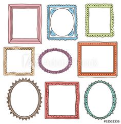 a set of colorful frames with different shapes and colors on white background for text or image