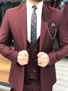 Louis Slim Fit Burgundy Suit | VICLAN 3 Peace Suit For Men, Fitted Red Wool Suit, Red Fitted Wool Suit, Burgundy Notch Lapel Suit For Business, Burgundy Notch Lapel Business Suit, Burgundy Single Breasted Suit With Suit Collar, Red Wool Suits For Winter, Burgundy Single-breasted Suit With Suit Collar, Burgundy Business Suit With Suit Collar