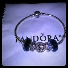 Beautiful Brand New Pandora Charm Bracelet, With 5 Charms, Polishing Cloth And Pouch. Elegant Blue Jewelry With Silver Beads, Elegant Blue Bracelets With Sterling Silver Clasp, Elegant Blue Bracelet With Sterling Silver Clasp, New Pandora Charms, Pandora Silver, Pandora Charm, Pandora Bracelet, Pandora Jewelry, Silver Blue