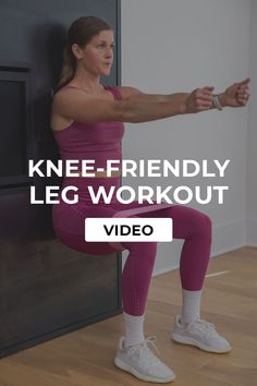 a woman doing squats with the words knee - friendly leg workout video on it