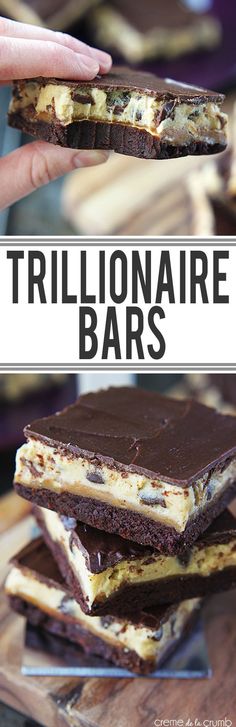 there are three different types of desserts on the table with text overlay that reads trillionairee bars