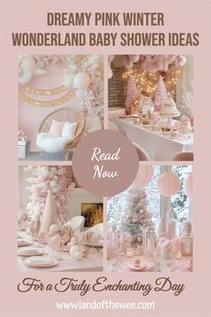 whimsical pink winter wonderland baby shower ideas four scenes all showcasing the possabilities Winter Wonder Land Baby Shower Girl, Winter Shower Food, Christmas Themed Baby Shower Ideas Girl, Pink Wonderland Baby Shower Ideas, Winter Girl Baby Shower Themes, Pink Christmas Baby Shower Ideas, Winter Wonderland Baby Shower Theme, Winter Wonderland Ideas, January Baby Shower Themes