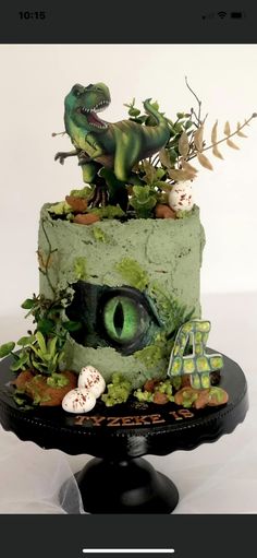 there is a cake decorated with an eye and plants on the top of it,