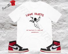 Express your style and emotion with the "Love Hurts" shirt, designed to match the Air Jordan 1 High OG Black Toe Reimagined (DZ5485-106). This premium Bella Canvas unisex tee offers the perfect blend of comfort and streetwear style, making it a must-have for sneakerheads who appreciate the iconic Black Toe colorway. Whether you're stepping out or relaxing, this shirt keeps you looking fresh while adding a bold statement to your outfit. Features: *Color Match: Designed to complement the black, re Streetwear Fits, Jordan 1s, Popular Sneakers, Jordan 1 High Og, Sneaker Release, Love Hurts, Streetwear Style, Air Jordan 1 High, Jordan 1 High