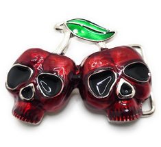 Skull Cherries Belt Buckle 💋 This Skull Cherries Belt Buckle is the perfect accessory for your punk goth look. Strike a pose and show off your badass style with this unique buckle featuring skull cherries--yeah, you heard us right--skull cherries! Rock it out and turn up the volume on any outfit. Great buckle for collectors and stylish individuals. Made out of zinc alloy, the Buckle fits belts up to 1 ½ inches wide * Material:  High quality alloy metal * Measures 2.5 inches x 2.5 inches * Lead and nickel free Skull Cherries, Turn Up The Volume, Goth Accessories, Goth Look, Badass Style, Punk Goth, Strike A Pose, Turn Up, Belt Buckle