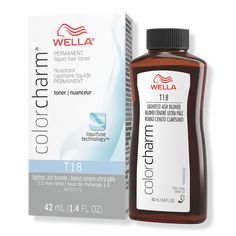 Colorcharm Permanent Liquid Hair Toner T18 - Wella Colorcharm Liquid Hair Toner is ideal to create pure double-process blonde hair color results. This toner removes remaining "brass" for perfect blondes every time.BenefitsGreat for toning pure, double processed blondesIdeal for creating delicate shades of blonde - like platinum and beige and neutralizing unwanted warmth after lightening - Colorcharm Permanent Liquid Hair Toner T18 Pelo Color Ceniza, Wella Toner T18, T18 Toner, Liquid Hair, Hair Toner, Perfect Blonde, Light Ash Blonde, Wella Hair, Wella Color