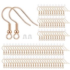 PRICES MAY VARY. EARRING HOOKS: Each earring hook is around 17.5 x 18.5mm, or 0.68 x 0.72 inch. Earring hooks are rose gold in color, simply and elegant design that suitable for almost all occasions. PREMIUM QUALITY: Value pack includes 300pcs / 150 pairs earring hooks and 300pcs clear rubber earring backs. These earring hooks are made of premium quality brass, durable and safe for your sensitive skin. CREATE YOUR OWN EARRINGS: These earring hooks are great for creating dangle design earrings of Earring Kit, Types Of Earrings, Earring Hook, Fish Hook Earrings, Stylish Earring, Design Earrings, Hypoallergenic Earrings, Gold Earring, Earring Hooks