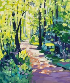 a painting of a path in the woods