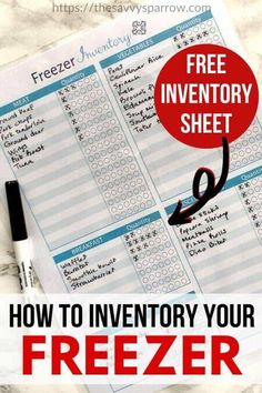 a freezer inventory sheet with the text how to inventory your freezer