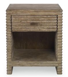 a wooden table with two drawers on one side and an open drawer on the other