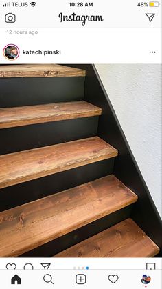 an instagram photo of some stairs with wood treads on the bottom and bottom