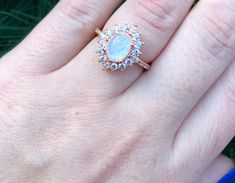 Opal Ring Opal Jewelry Dainty Ring Gemstone Ring Minimalist | Etsy Rose Gold Moonstone Halo Promise Ring, Delicate Rose Gold Opal Jewelry, Dainty Opal Ring In Rose Gold, Dainty Rose Gold Opal Ring For Wedding, Dainty White Jewelry For Proposal, Dainty Rose Gold Opal Wedding Ring, Opal Halo Wedding Jewelry, Rose Gold Opal Ring For Wedding, Rose Gold Promise Opal Ring