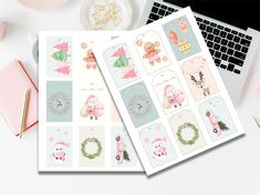 Add a touch of whimsy to your holiday gift wrapping with this set of nine printable Christmas gift tags featuring charming watercolor illustrations in soft pink and green festive colors. Perfect for holiday gifts, these tags are designed in soft, sweet tones that bring a unique and heartwarming touch to your presents. Pink Blue Christmas, Girly Christmas Gifts, Christmas Gift Tags Diy, Holiday Gift Wrapping, Tags Diy