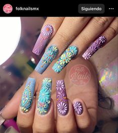 Fiesta Themed Nails, Textured Nails Acrylic, Spanish Nail Art, Barro Nail Design, Mexican Pottery Nails, Barro Nails, Barro Nails Mexican, Mexican Tile Nails, Cinco De Mayo Nails Ideas