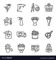 different types of flowers and things that can be seen in this icon set on a white background