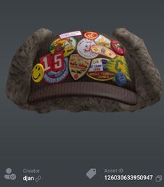 a hat with patches on it is shown in this screenshote image from the game