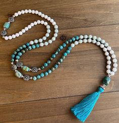 Limited Edition: 8mm Pepper Jasper, White Jade and Amazonite Mala Prayer Beads, with elaborate pewter and sterling plated markers offset by genuine turquoise, finished with Chrysocolla focal bead and natural cotton tassel. Spiritual Turquoise Amazonite Beaded Necklaces, Spiritual Turquoise Amazonite Beaded Necklace, Adjustable Turquoise Jewelry With 108 Beads, Spiritual Amazonite Turquoise Necklace With Gemstone Beads, Spiritual Turquoise Amazonite Necklace With Gemstone Beads, Spiritual Turquoise Amazonite Gemstone Beads Necklace, Adjustable Beaded Turquoise Necklace For Meditation, Spiritual Turquoise Beaded Necklaces With Gemstone Beads, Spiritual Turquoise Gemstone Beaded Necklaces