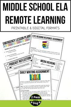 the middle school ela remote learning printable and digital formats for students to use