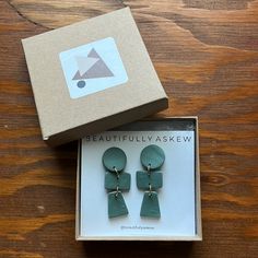 Teal Geometric Clay Earrings From A Small Business Named Beautifully Askew Brand New, Never Worn! Glitter Clay Earrings, Paper Mache Clay, Painted Earrings, Art Earrings, Business Photos, Clay Ideas, Earrings Color, Paper Mache, Polymer Clay Earrings