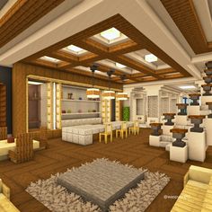 Minecraft New Jersey Mansion Download link in bio. Minecraft House Floor Designs, Minecraft Mansion Room Ideas, Minecraft Mansion Interior Ideas, Minecraft Hotel Lobby Ideas, Minecraft Modern House Interior, Minecraft Foyer Ideas, Minecraft Glass Floor, Minecraft Bar Interior, Ceiling Design Minecraft