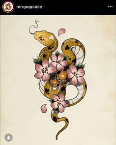 a snake with flowers on it's back