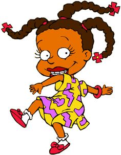 the simpsons character is running with her hair in pigtails