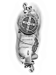 a black and white drawing of a candle with an ornate scroll around it's edge