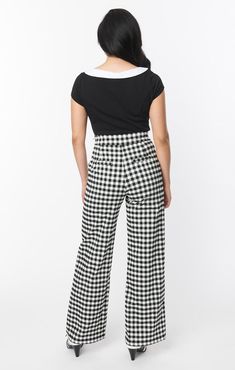 Our Best Selling Pants are back in a new color! Imported100% PolyesterHand Wash, Line DryUnlined, Side Zipper, HookFaux Back Pockets, Faux ButtonsSide PocketsMaterial Has No Stretch Uv Clothing, Gingham Pants, Black Gingham, Black And White Gingham, Gingham Pattern, Pants Vintage, Spring Trends, Vintage Branding, Work Clothes